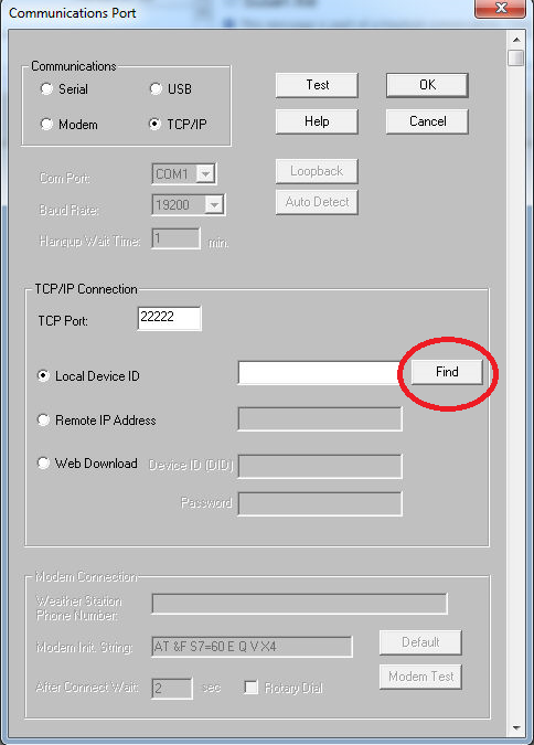 Communications Setup Menu